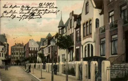 Ak Lehe Bremerhaven, Kronprinsen-Allee, Häuserfront, Laternen,  von 1905