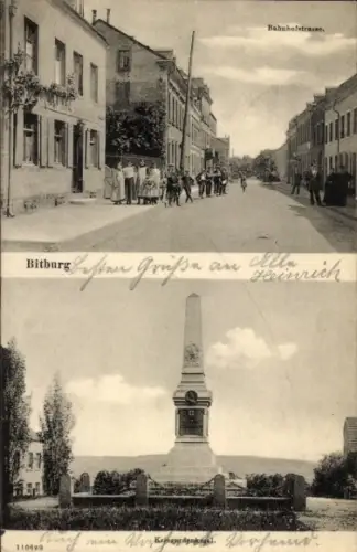 Ak Bitburg, Blick in die Bahnhofstraße, Kriegerdenkmal