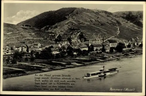 Ak Pommern  an der Mosel Rheinland Pfalz, Moselpartie, Ort, Dampfer