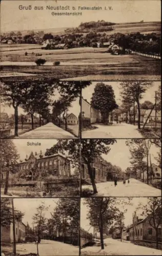 Ak Neustadt Vogtland, Gesamtansicht, Schule, Straßen
