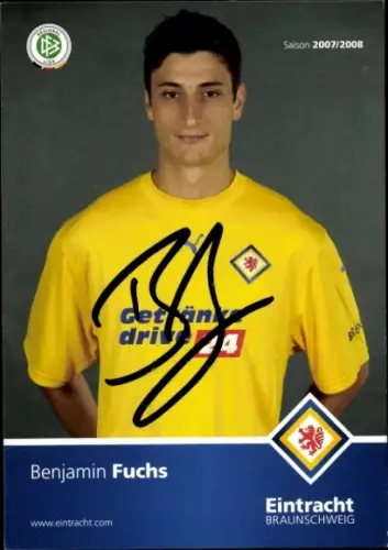 Autogrammkarte Fußballer Benjamin Fuchs, Eintracht Braunschweig, Autogramm