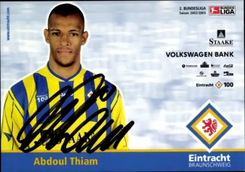 Autogrammkarte Fußballer Abdoul Thiam, Eintracht Braunschweig, Autogramm