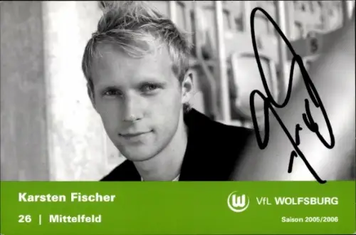 Autogrammkarte Fußballer Karsten Fischer, VfL Wolfsburg, Autogramm