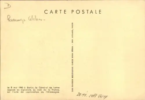 Ak General Jean de Lattre de Tassigny, Porträt in Uniform am Schreibtisch