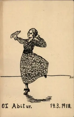 Studentika Ak Bremerhaven, OI Abitur 14.3.1918, junge Frau im Kleid