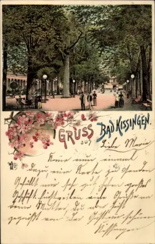 Litho Bad Kissingen Unterfranken Bayern, Allee, Spaziergänger