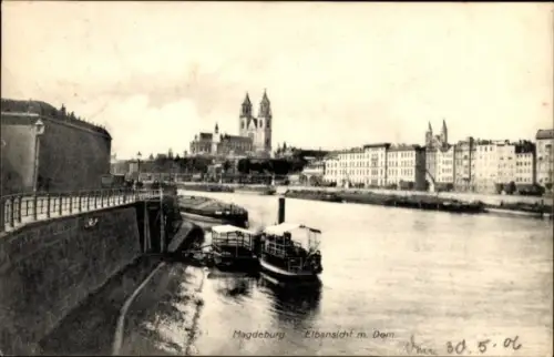 Ak Magdeburg an der Elbe, Elbufer, Dom