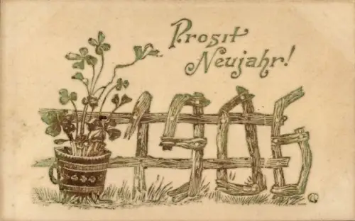 Präge Ak Glückwunsch Neujahr, Kleeblatt, Jahreszahl 1905
