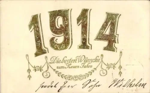 Präge Ak Glückwunsch Neujahr, Jahreszahl 1914