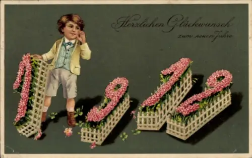  Präge Ak Glückwunsch Neujahr, Jahreszahl 1912, Blumen