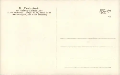 Ak Dampfschiff Deutschland, HAPAG