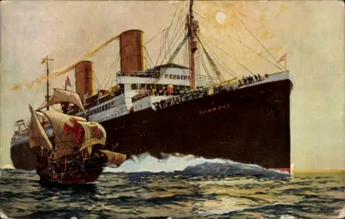 Ak Dampfer Columbus, Norddeutscher Lloyd Bremen, Segelschiff
