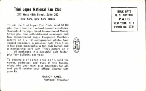 Ak Sänger Trini Lopez, Portrait