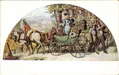 Künstler Ak von Schwindt, Moritz, Die Hochzeitsreise, Ausschnitt aus Gemälde Symphonie, Kutsche