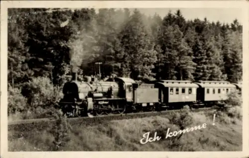Ak Ich komme, Deutsche Eisenbahn, Dampflok in voller Fahrt