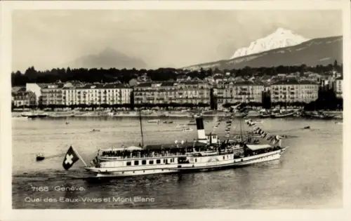 Ak Genf Stadt Schweiz, Quai des Eaux-Vives, Mont Blanc