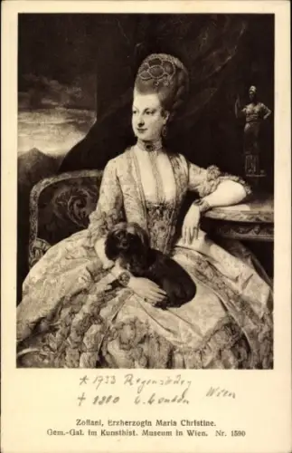 Künstler Ak Zoffany, Erzherzogin Maria Christine, Portrait mit Schoßhund