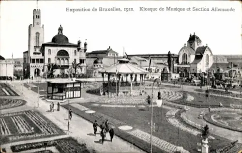 CPA Bruxelles Bruxelles, Exposition 1910, Kiosque de Musique et Section Allemande