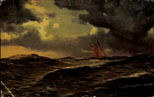 Künstler Ak Bernhard, Auf hoher See, Segelschiff