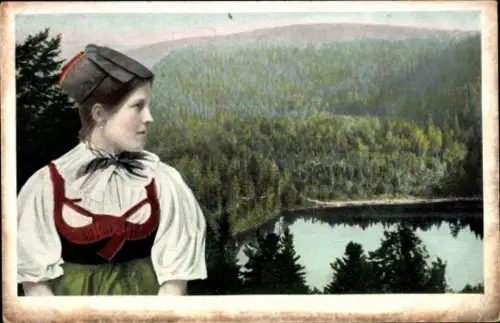 Ak Schwarzwald, Schwarzwälderin in Tracht, Schapbachtal, Wildsee