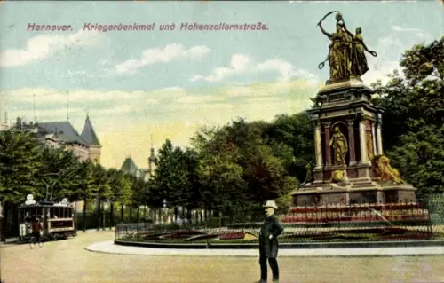 Ak Hannover, Kriegerdenkmal und Hohenzollerstraße