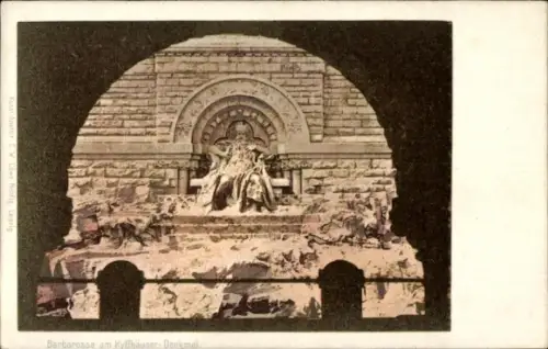 Ak Bad Frankenhausen am Kyffhäuser Thüringen, Denkmal Barbarossa, Statue, Felsen, Kunst Ansleit, 