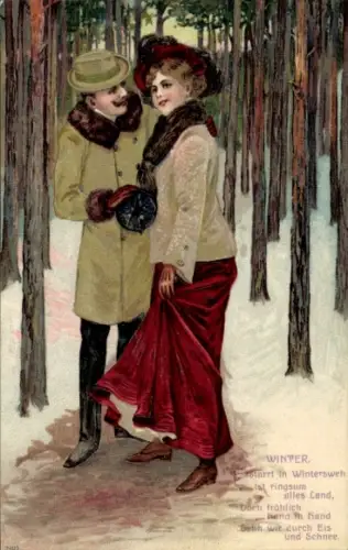 Präge Ak Junges Liebespaar, Spaziergang im Wald