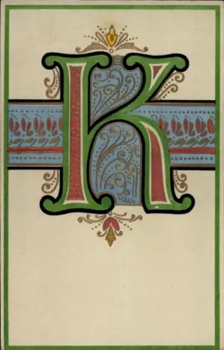 Präge Buchstaben Ak Buchstabe K, Verzierungen, Blumen