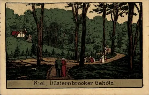 Steindruck Ak Kiel, Düsternbrooker Gehölz
