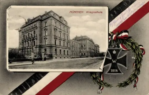 Passepartout Ak München, Kriegsschule, Lorbeerkranz, Eisernes Kreuz