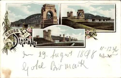 Litho Tczew Dirschau Pommern, Eisenbahnbrücke