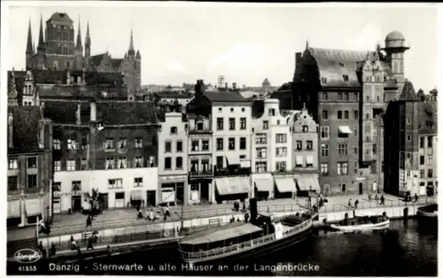 Ak Gdańsk Danzig, Sternwarte, Alte Häuser, Langenbrücke