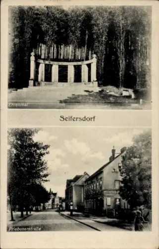 Ak Zatorze Seifersdorf Żary Sorau Ostbrandenburg, Ehrenmal, Priebuserstraße