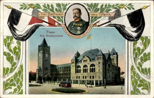 Passepartout Ak Poznań Posen, Kgl. Residenzschloss, Generalfeldmarschall Paul von Hindenburg