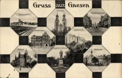 Ak Gniezno Gnesen Posen, Dom, Kreisständehaus, Friedrichstraße, Postamt, Landsgericht, Bethesda