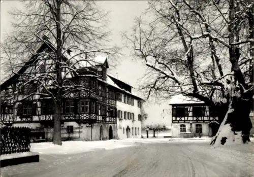 Ak Gottlieben Kanton Thurgau, Schneebedeckte Landschaft, Hotel Restaurant Drachenburg, Bäume, Str