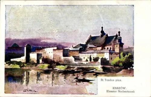 Ak Bielany Kraków Krakau Polen, Aquarell von Kloster Norbertanek,  Wasseransicht, Künstler St. To