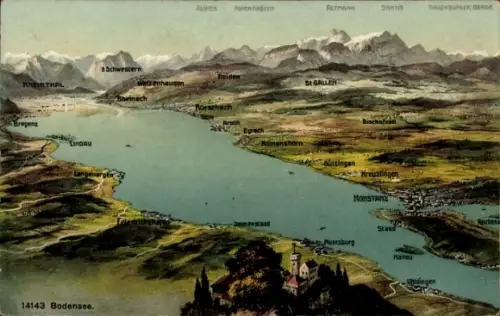 Ak Bregenz am Bodensee Vorarlberg,  Rheinthal, Bregenz, Lindau, Berge, St. Gallen, Rorschach