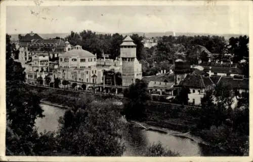 Ak Piešťany Pistyan Pistian Pöstyen Slowakei, Panorama von  Fluss, Bäume, Gebäude
