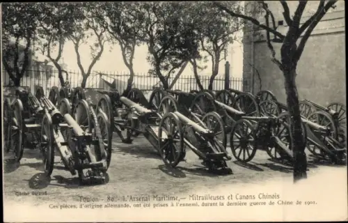Ak Toulon Var, L'Arsenal Maritime, Mitrailleuses et Canons Chinois