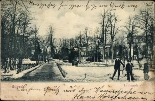 Ak Lübeck in Schleswig Holstein, Lindenplatz, Winteransicht