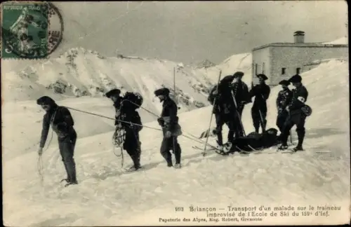 Ak Briançon Briancon Hautes-Alpes, Transport d'un malade sur le traineau