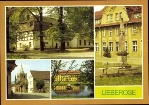 Ak Lieberose Brandenburg, HO Gaststätte Lindenhof, Markt, Schloss, Postmeilensäule