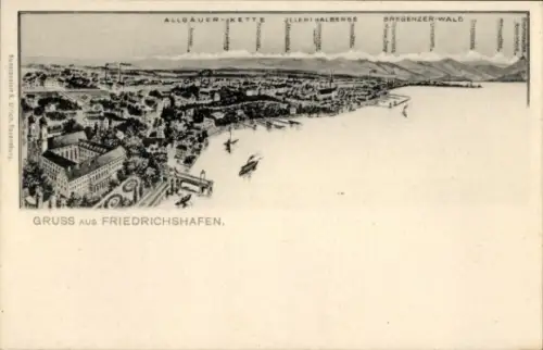 Litho Friedrichshafen am Bodensee, Panorama, Alpen