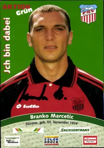 Autogrammkarte Fußballer Branko Marcetic, FSV Zwickau, Autogramm