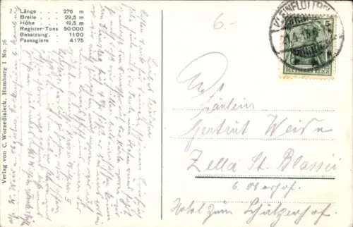 Ak Dampfschiff Imperator, HAPAG, Hamburg Amerika Linie