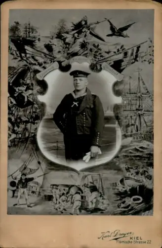 Kabinett Foto Kiel, Deutscher Marinesoldat in Uniform, S.M.S. Medusa