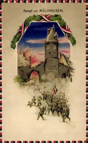 Halt gegen das Licht Litho Mulhouse Mülhausen Elsass Haut Rhin, Schlachtszene, I. WK