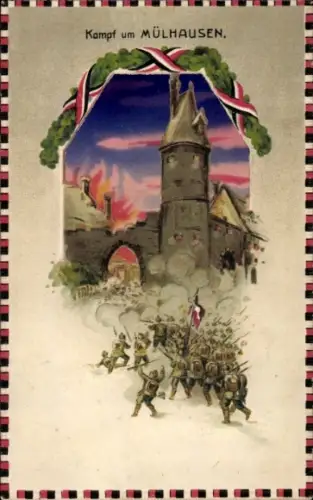 Halt gegen das Licht Litho Mulhouse Mülhausen Elsass Haut Rhin, Schlachtszene, I. WK