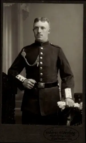 Kabinett Foto Colmar Kolmar Elsass Haut Rhin, Deutscher Soldat in Uniform